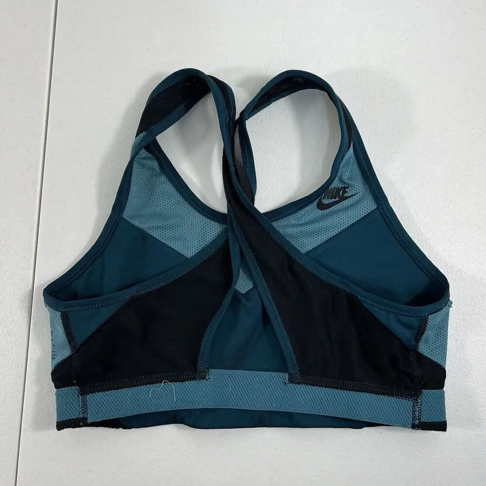 Nike Size M Swoosh Windrunner Medium‎ Support Cross-Back Cutout Bra Blue Black
